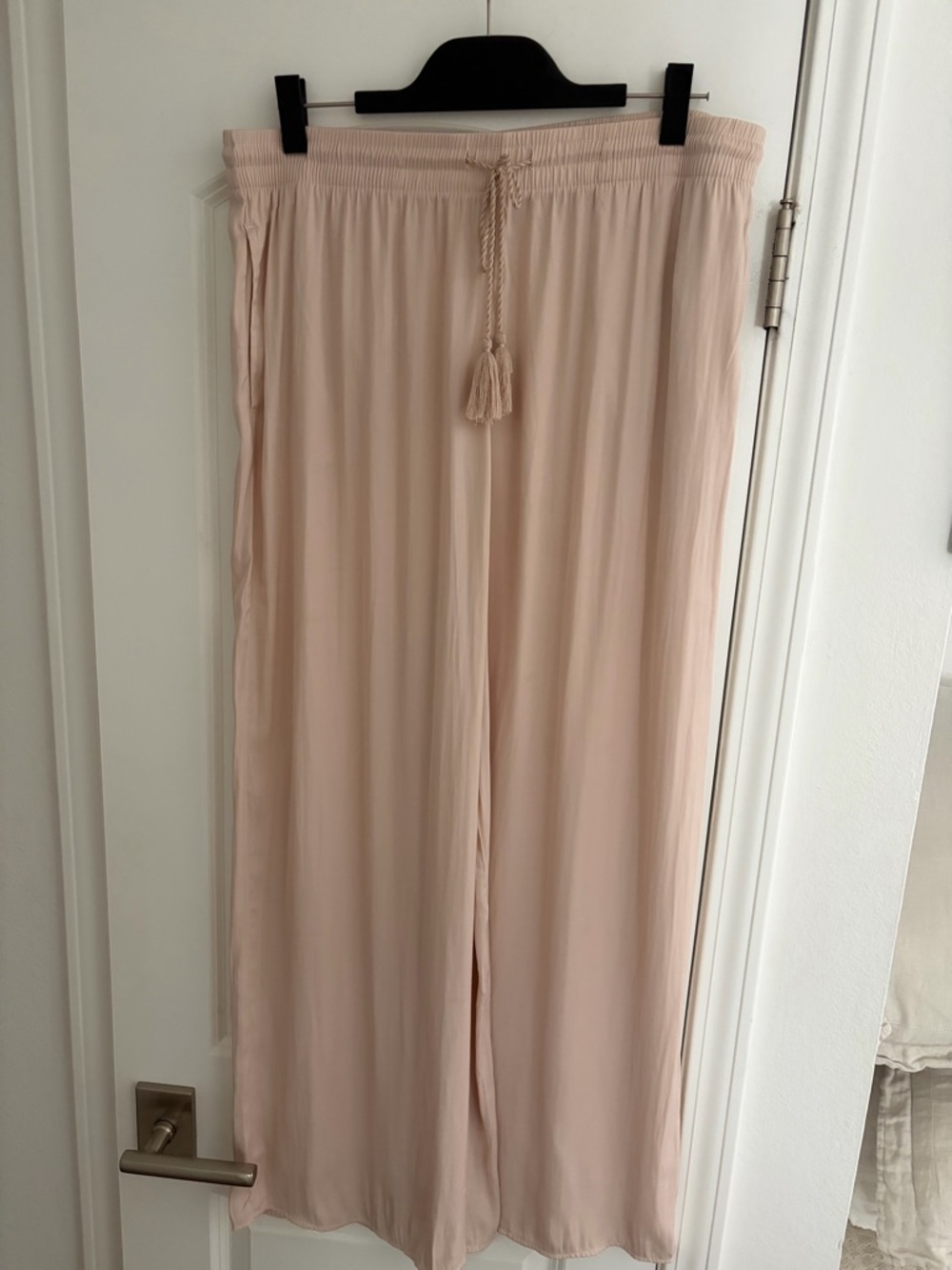 Light Blush Cream Wide Leg Drawstring Pants